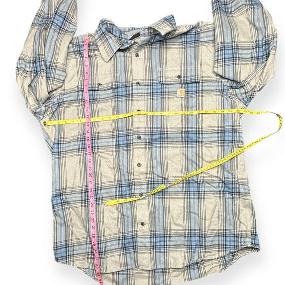 CARHARTT Men’s Tan Gray Blue Plaid Long Sleeve Button Front Work Shirt Loose Fit - Picture 5 of 6